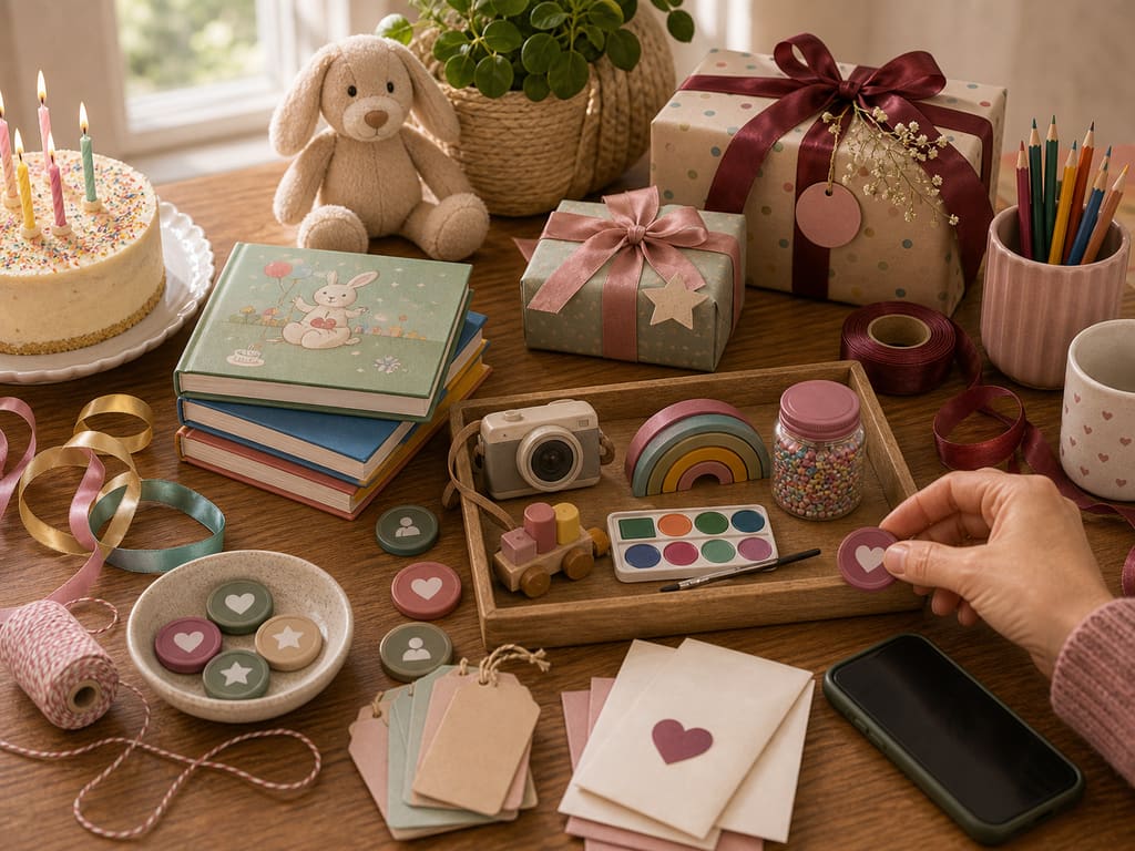 Parent organizing a kids’ birthday wish list on a phone